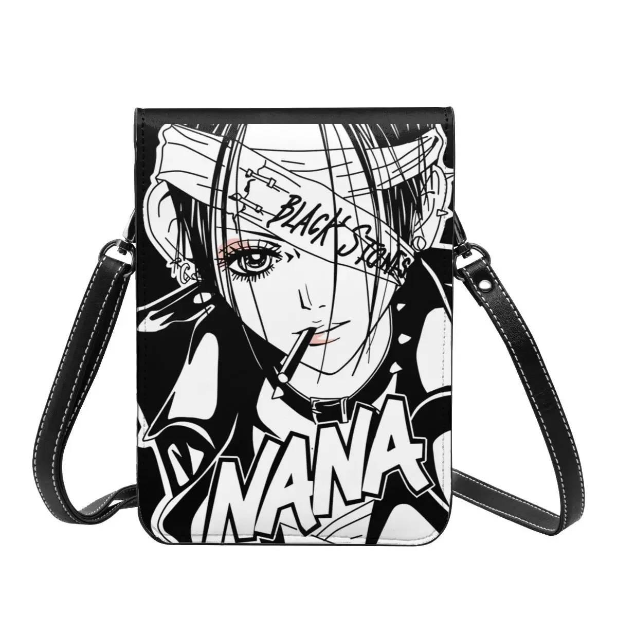 NANA-bolso de hombro de cuero reutilizable para mujer, con piedras negras de Anime morral escolar, a la moda, para teléfono móvil