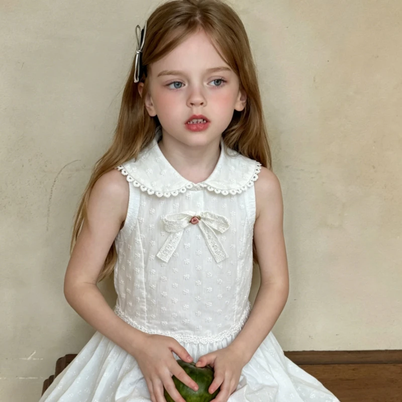 

Girls Dress 2026 Spring Summer Korean Butterfly Knot Splicing Lace Flower Bud Vest Skirt Casual Fashion Western-style Daily Wear