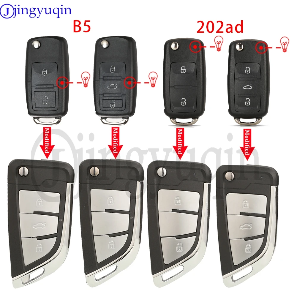 

jingyuqin Modified Flip Car Key Shell For VW Passat Touran Tiguan Golf B5 Caddy Jetta Beetle Polo Seat Ibiza Skoda Fabia Superb