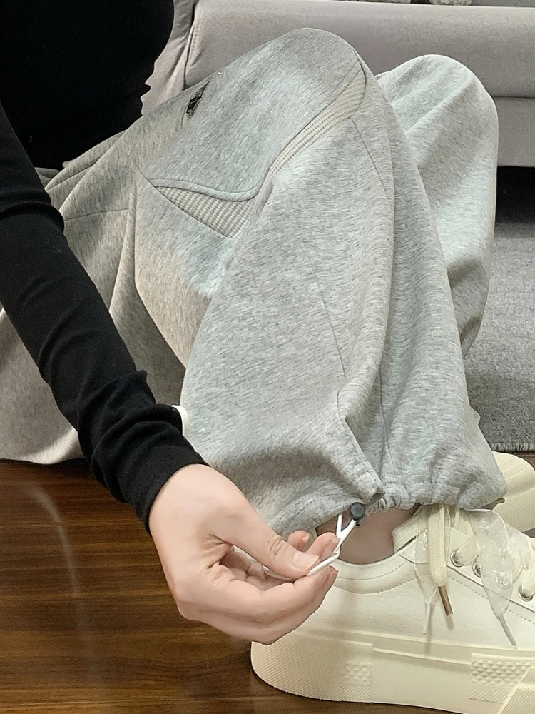 

Trendy ey Zipper ket Sweatpants Loose Wide Leg Hip Hop Dancing Workwear Trousers Street Sle High Waist Long Pants