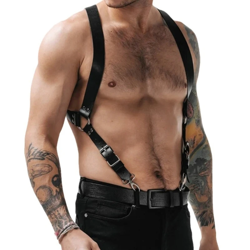 Men Suspender PU Leather Harness Men Punk Chest Shoulder Belt Braces Shirt Belt