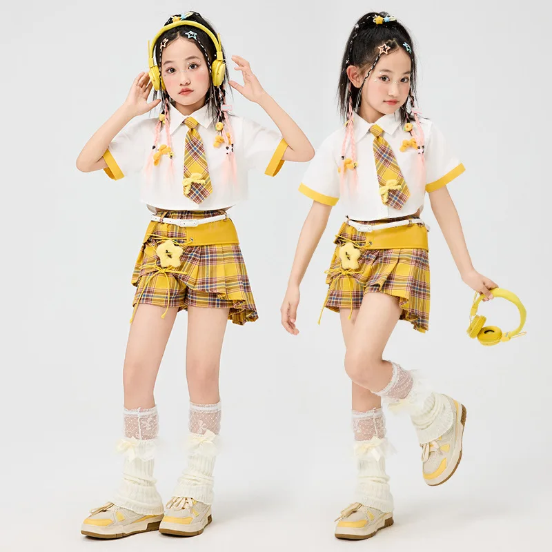 

Fashion Girls Streetwear Hip Hop Costume Children Jazz Dance Suit Girl Hiphop Performance Clothing For Show Party