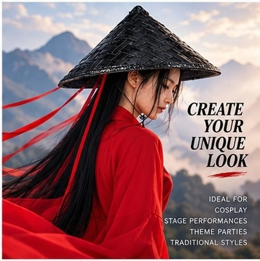 Bamboo Cosplay Hat Japanese Samurai Asian Conical Hat for Stage Performance Party Decor Kids Sun Protection Prop Cap