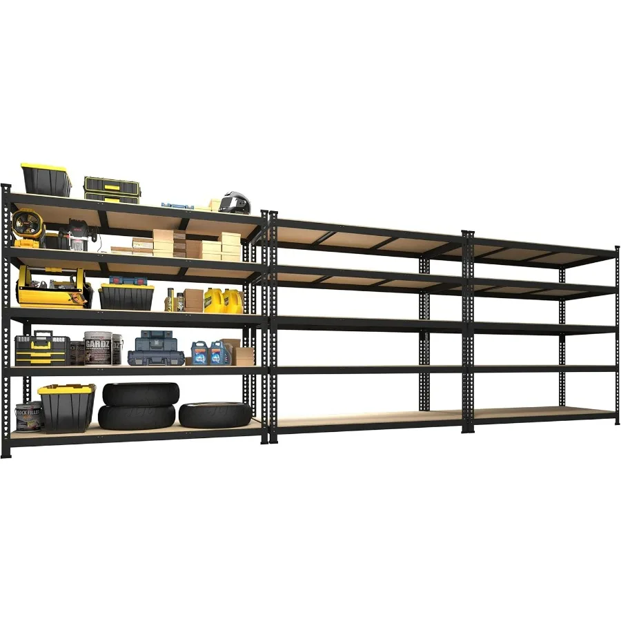 

3 упаковки сверхмощных регулируемых 5-ярусных гаражных полок для хранения вещей — ширина 47 дюймов x 18 дюймов x 71 дюймов, металлическая полка для универсального стеллажа для склада,