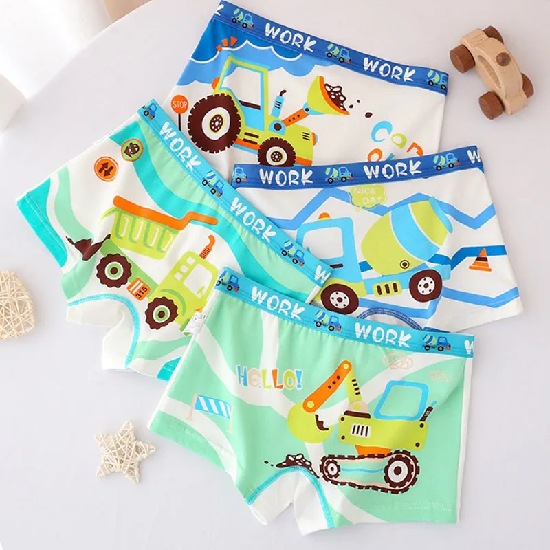 4 Pcs/Lot Boys Cotton Trunks Cartoon Trucks Cars Pattern Boys Boxers Briefs Breathable Children Underwear Shorts Size 3-9T