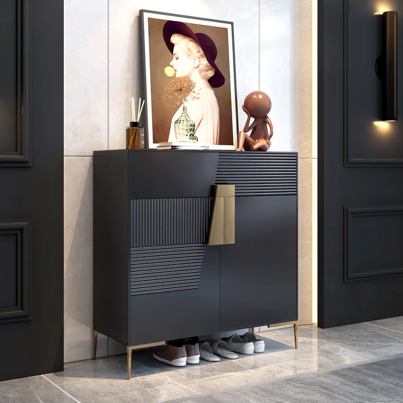 

Italian minimalist entry shoe cabinet household entrance modern entrance storage living room light luxury aisle rock slab chest