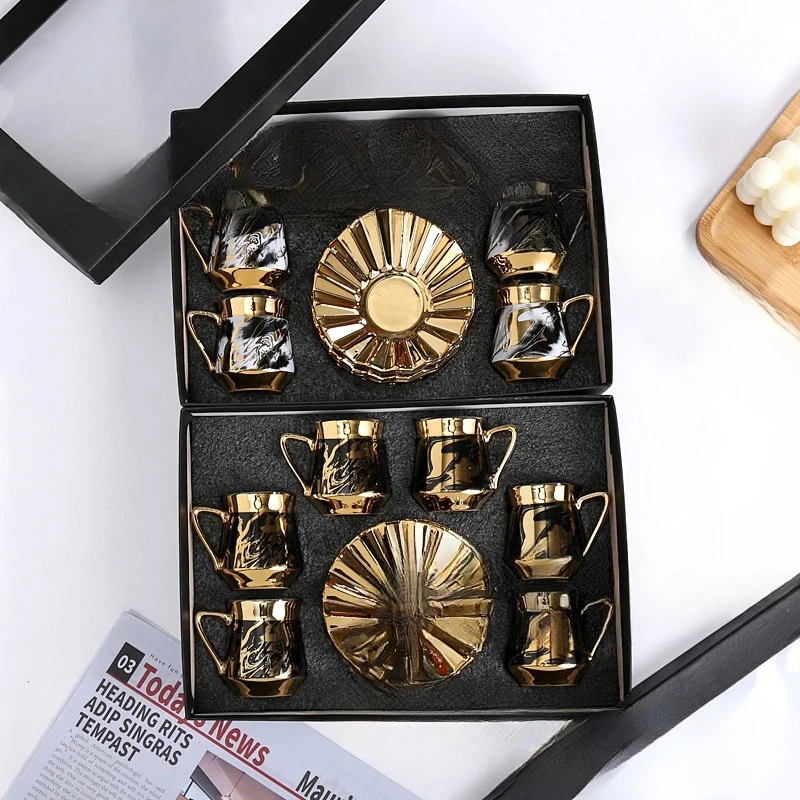 

Creative ceramics 6 cups 6 saucer set European electroplated mug saucer gifts