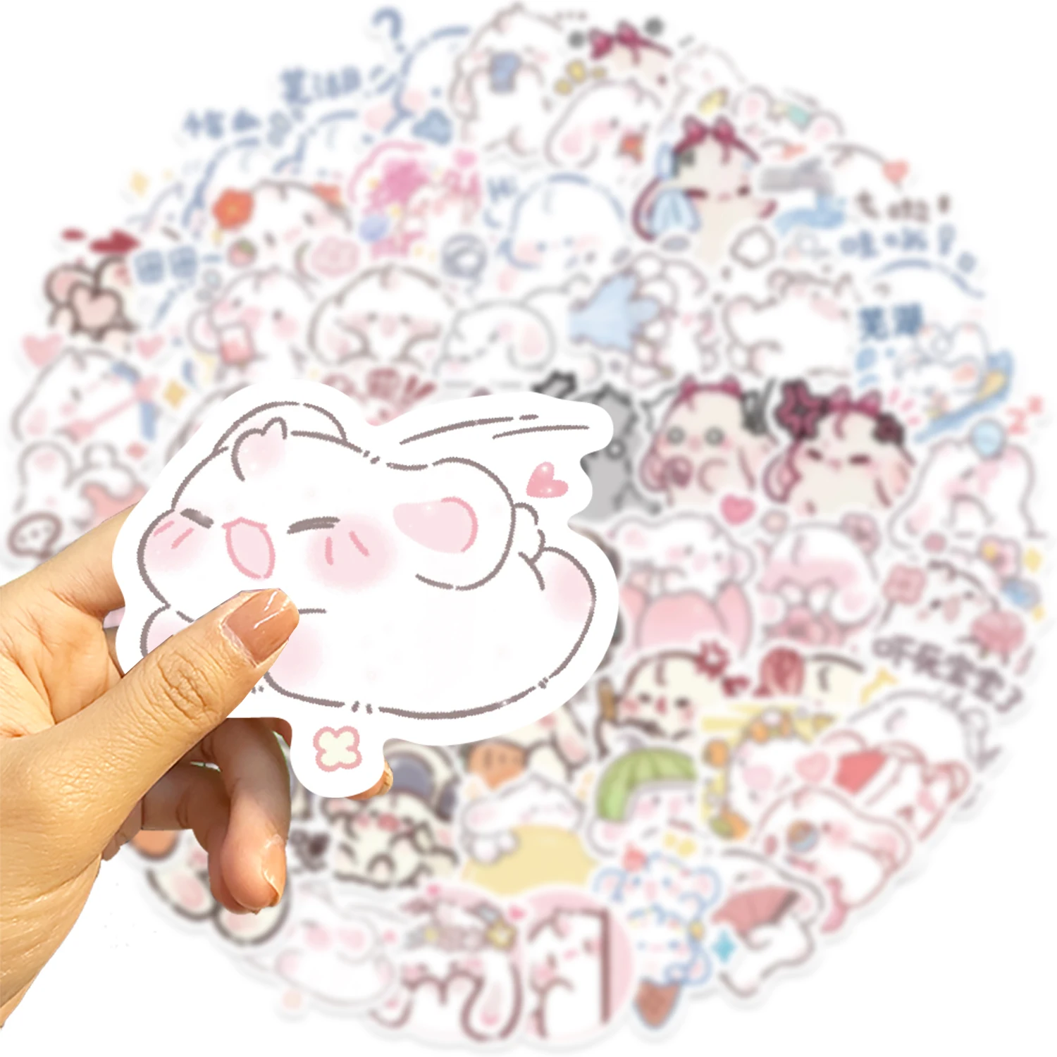 90PCS Mini Lop Ear Rabbit Pink Kawaii Bunny Cute Sticker Art Decoration Guitar Car Refrigerator Phone Laptop Diary Party Sticker