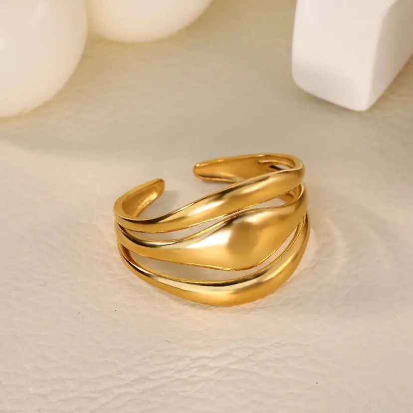 Fashion Geometric Toe Rings for Women Gold Color Stainless Steel Wavy Adjustable Ring Aesthetic Party Trendy Jewelry Gift