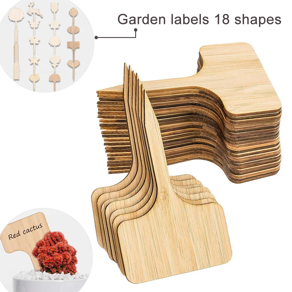 T-Type Wooded Plant Labels Eco-Friendly Garden Bamboo Tags for Seed Potted Herbs Flowers Vegetables Waterproof Signs 10pcs/Bag