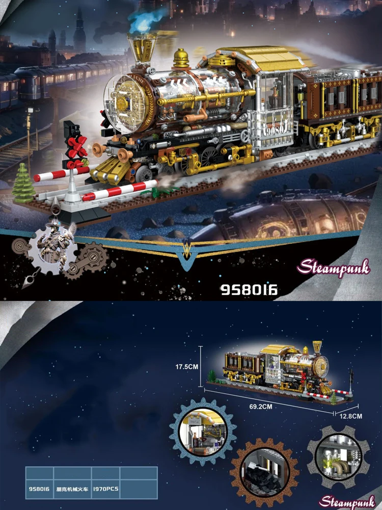 Film Spiel Steam Punk Eisenbahn Fahrzeuge Baustein Steampunk Mechanische Zug Bau Modell Ziegel Spielzeug Sammlung