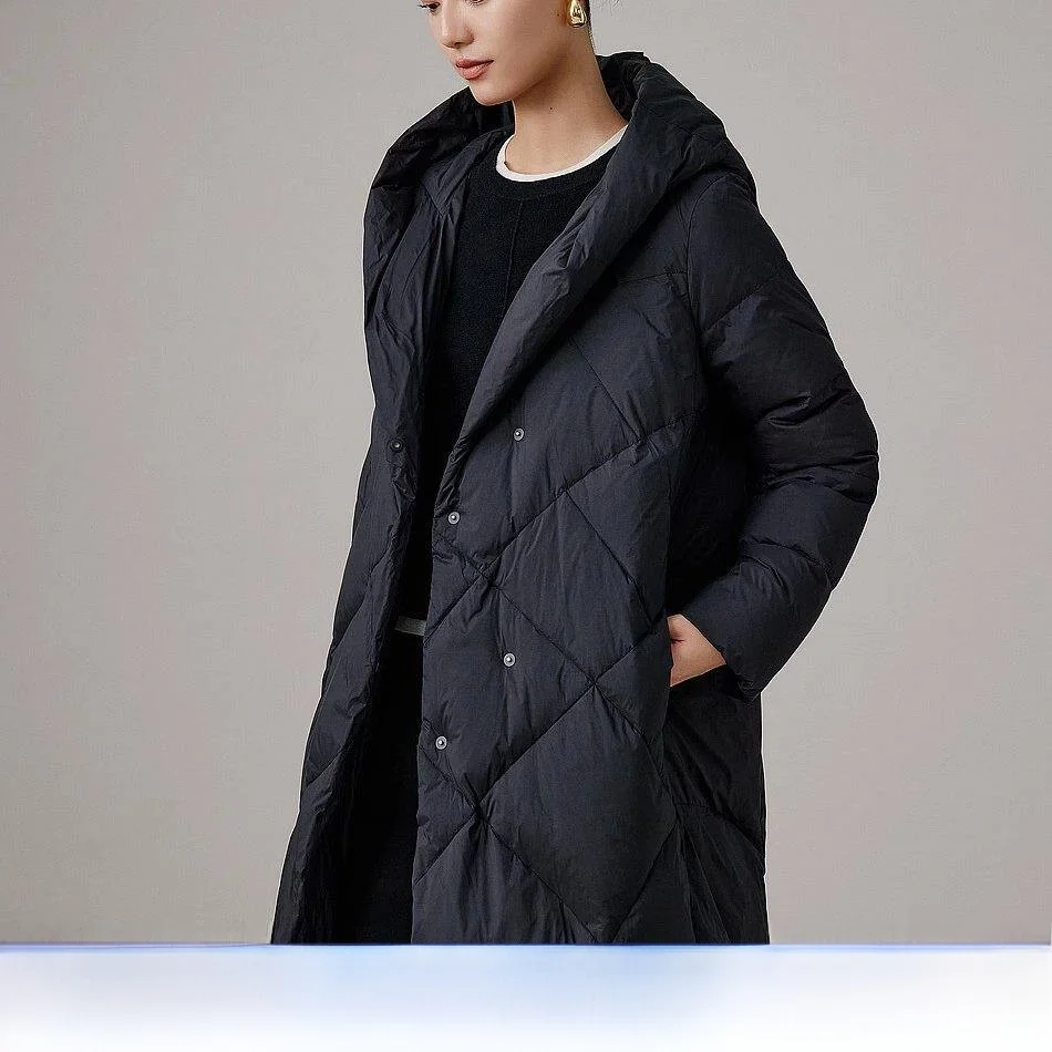 

Loose Long down Jacket 2025YSING Yaying Winter New Style Casual Style Hooded Duck down Filling Warmth Single Button Closure