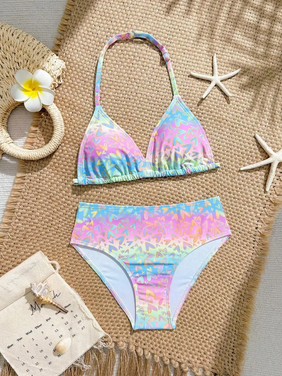 

Womens Heart Print Halter Bikini Set Two Piece Swimsuit For Beach Vacation Summer