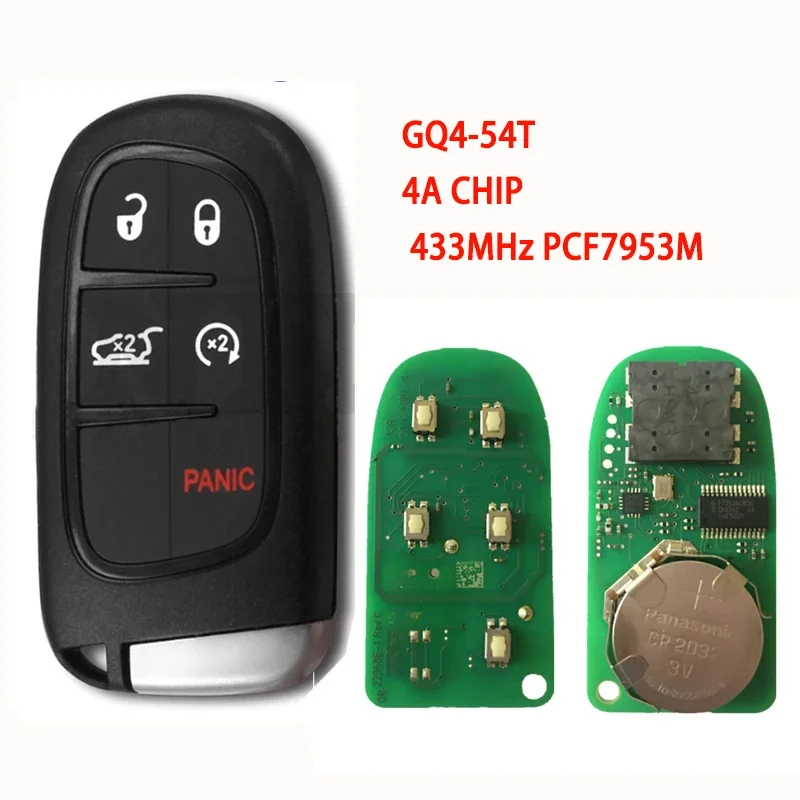 

BBkey for GQ4-54T Smart Remote Car Key Fob 3 Buttons 4A For 2014 2017 2018 Jeep Cherokee 68141580 AC AF AG AB 433MHz PCF7953M