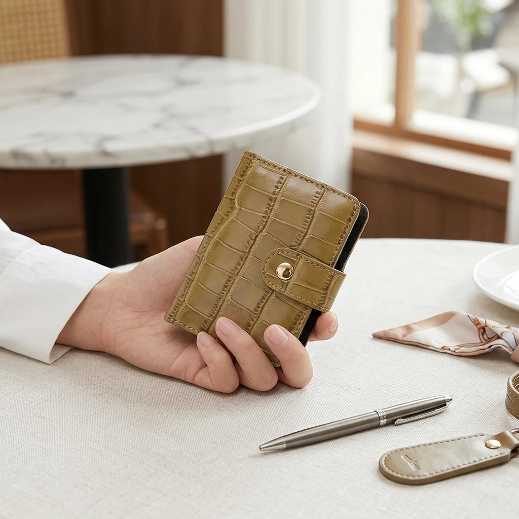 Women's Card Holder Wallet Travel Business Accordion ID Case Crocodile Leather RFID Blocking Purse Luxury Gift for Ladies