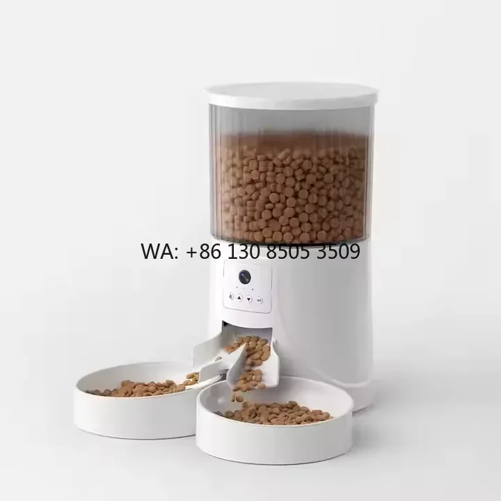 4L Dual Automatic Pet Feeder 1080P  Voice Control Timed Quantitative Double Bowl For Cats Dogs Battery Operated Plastic