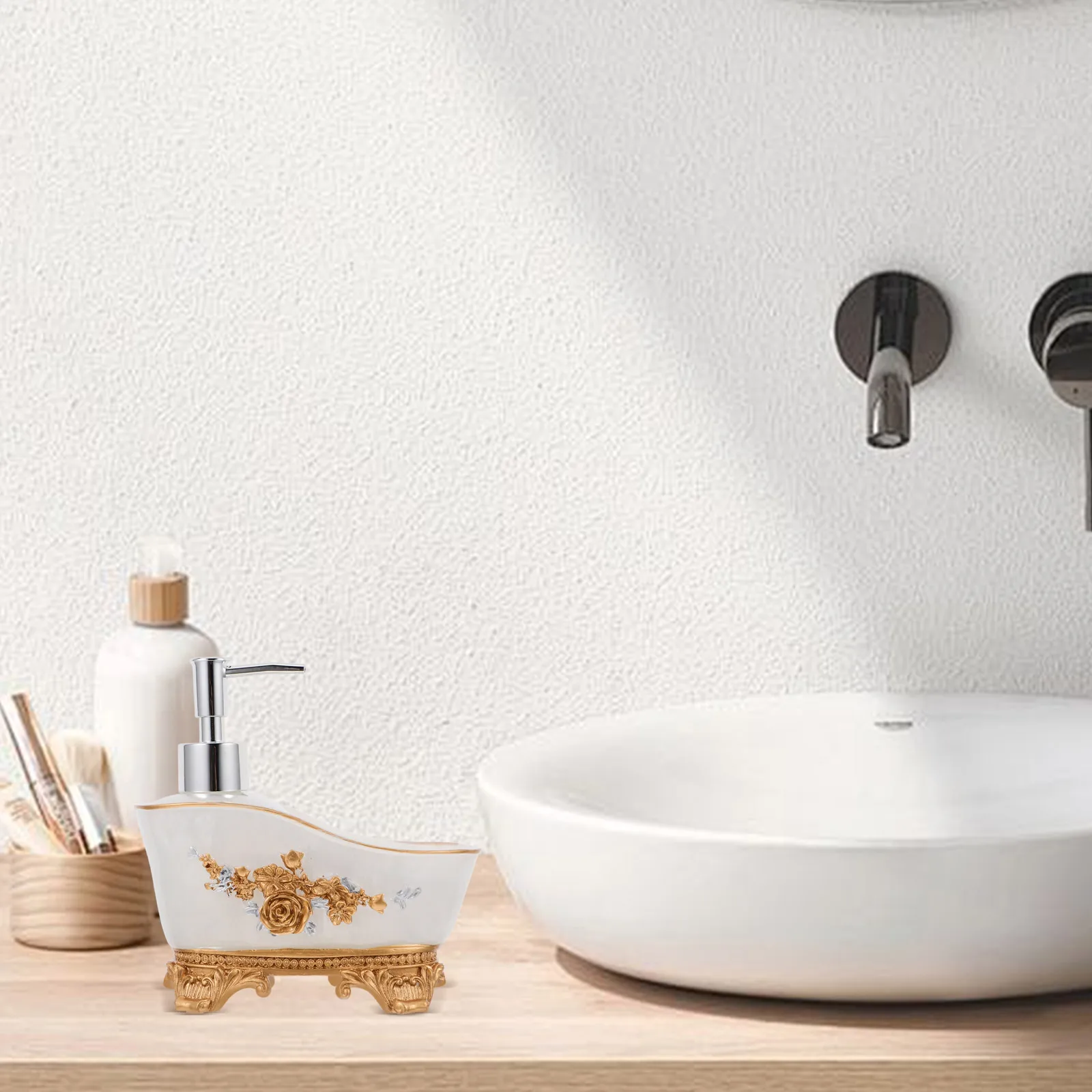 

Refillable Bathtub Shaped Lotion Bottle Soap Organizer European Style Pump Dispenser Resin Shampoo Conditioner Body Wash