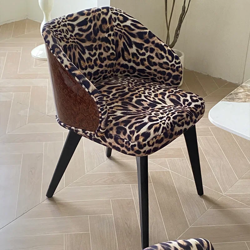#Light Luxury Solid Wood Chair Home Dining Chair Creative Leopard Print Chairs Home Bedroom Backrest Stools Leisure Chairs