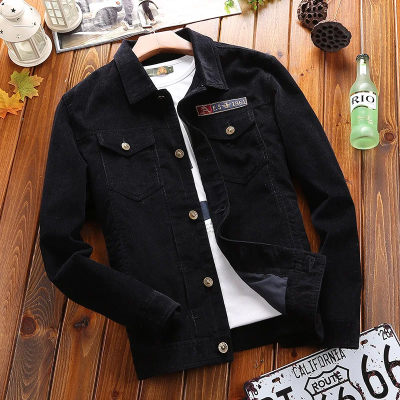 New Men\'s Corduroy Jacket Male Outerwear Spring Autumn Oversized Solid Casual Jacket Men Clothing Coats