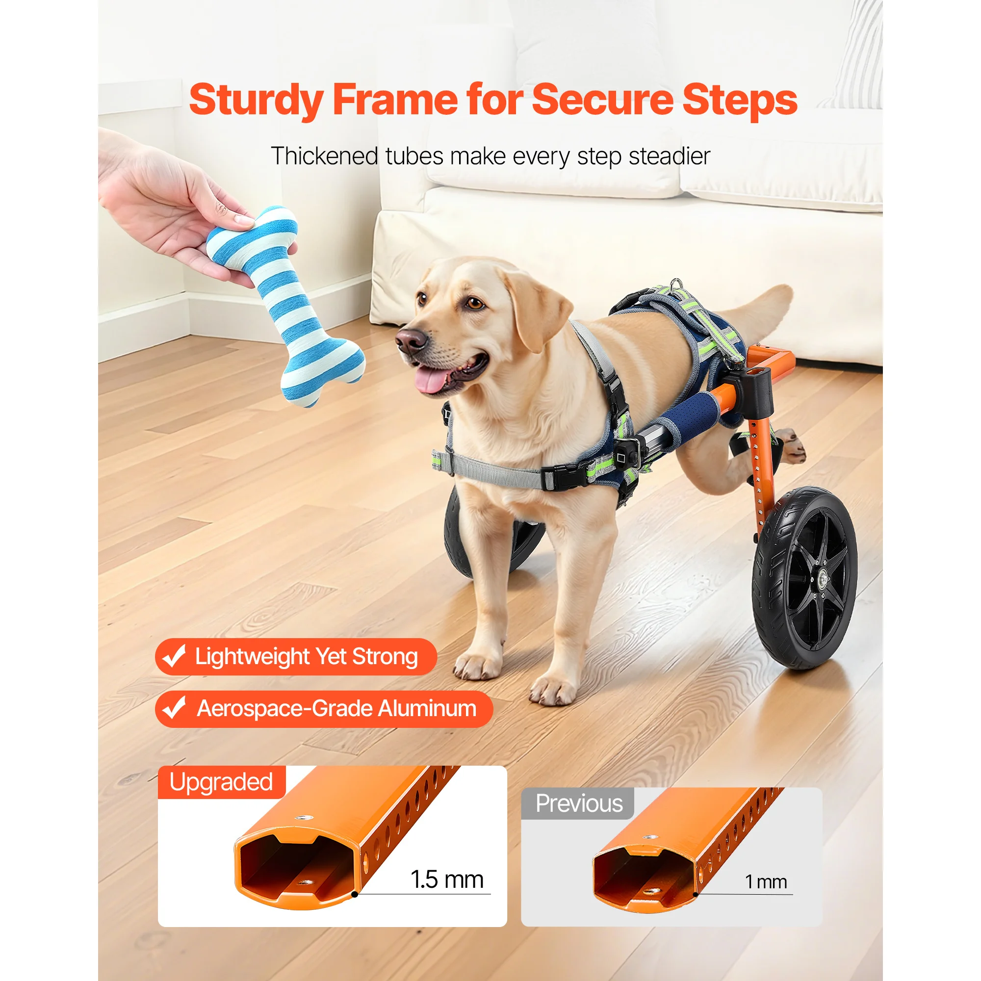 Lightweight 2-Wheel Dog Wheelchair for Hind Legs – Adjustable Height, Width & Length | Shock-Absorbing Wheels | Suitable for Med view 4