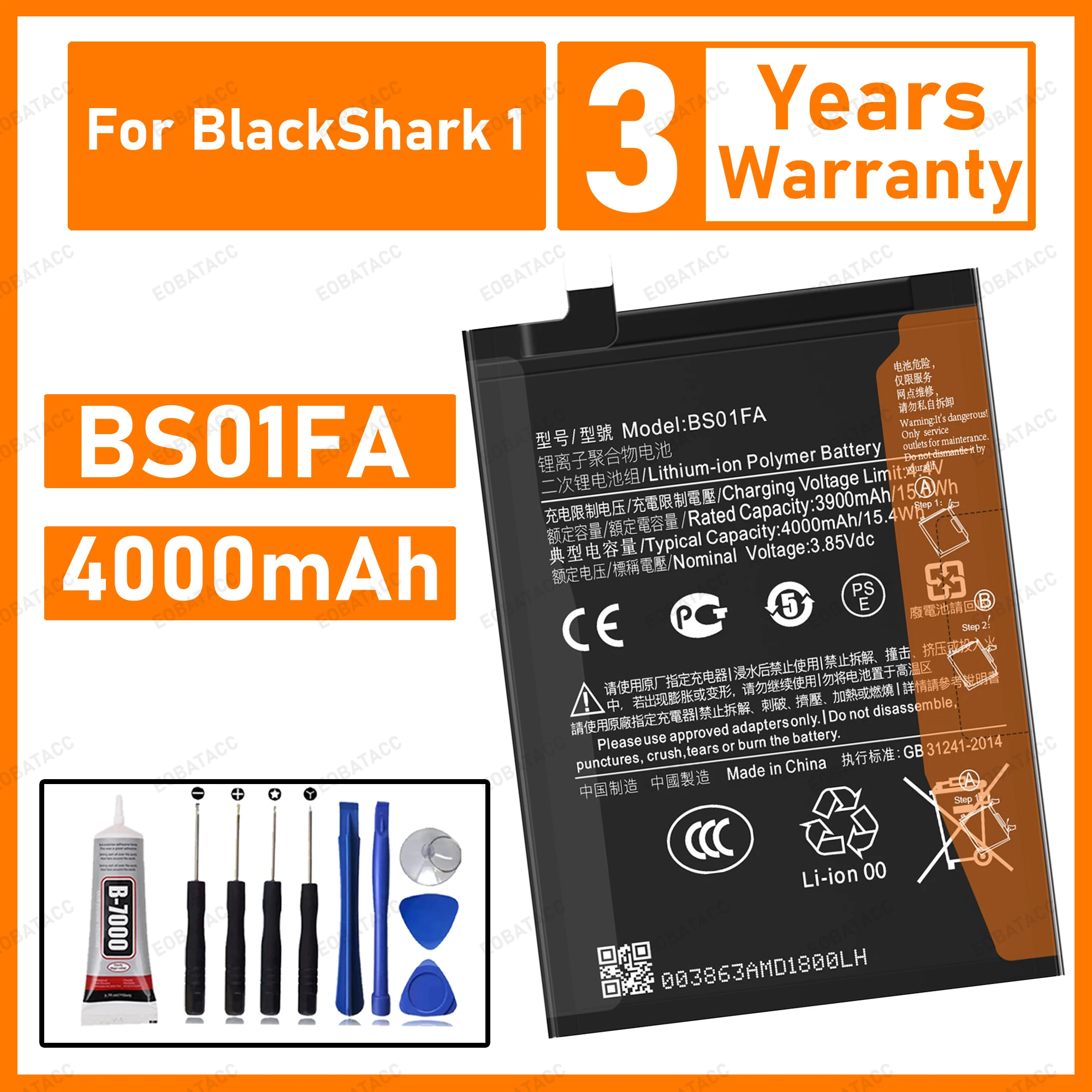 

100% New Zero Cycle BS01FA Battery For XIAOMI BlackShark 1 Replacement Batteries+Free tools