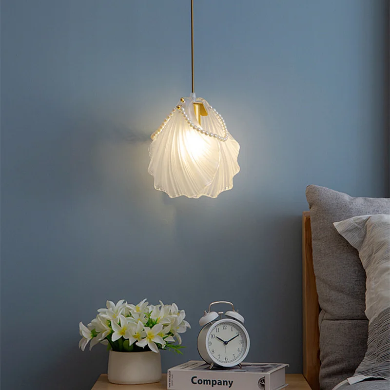 Entry Luxury Shell Glass Chandelier Modern American Style Small Size for Restaurant Bedroom Hotel Bedside Lamps Middle