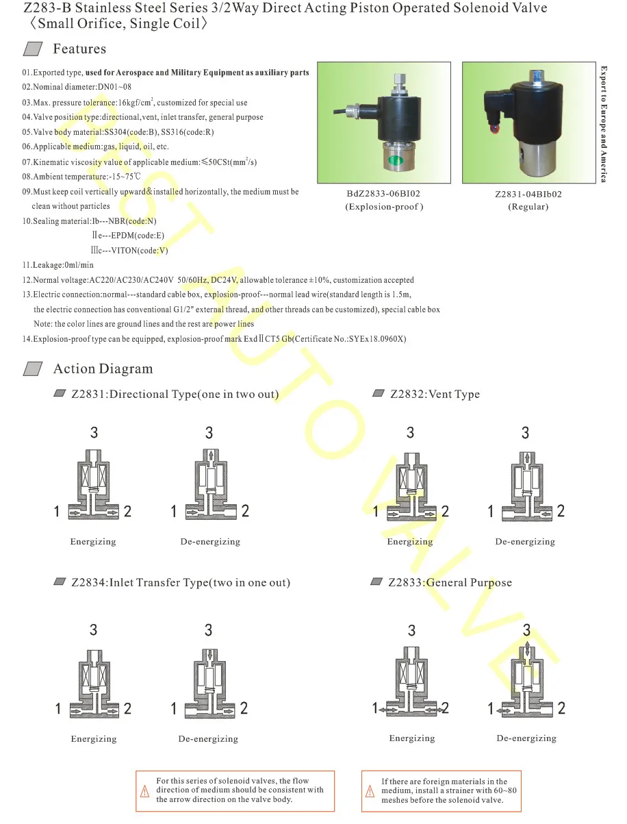 Detalhe 1 de Válvula solenoide Valve Z283 Água e vapor