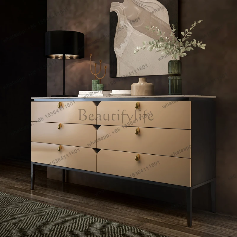 

Italian rock slab dining side cabinet entry light luxury entrance decorative locker