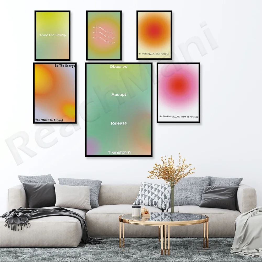 Attract energy gradient printing, inspirational quotes, inspirational gradual posters, self-growth spells, modern psychedelic mi