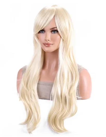 Medium Long Barbie Synthetic Wavy Wigs Blonde Hair Wig with Side Bangs for Ladies and Girls Daily Princess Use Cosplay Party