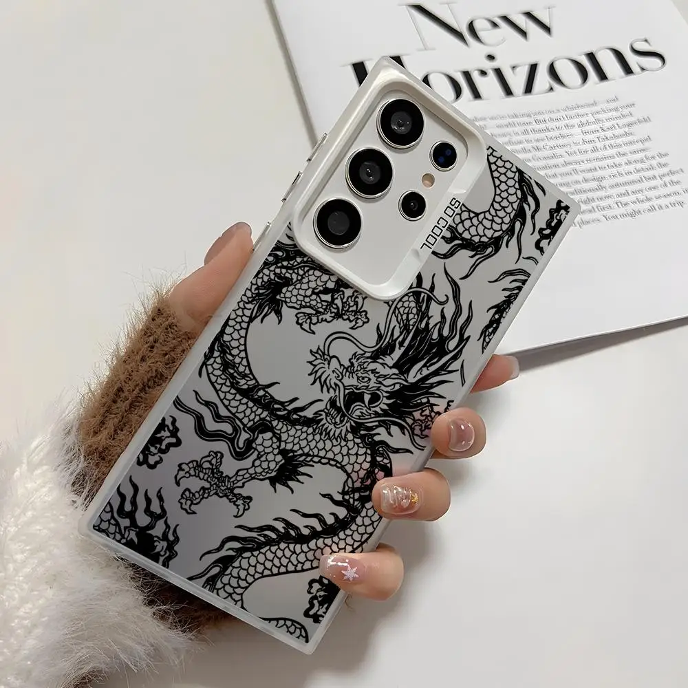 الاتجاه الموضة التنين الصيني قضية الهاتف لسامسونج غالاكسي S25 حافة S24 S23 S22 S21 S20 الترا فوندا سيليكون الفضة جراب هاتف #3