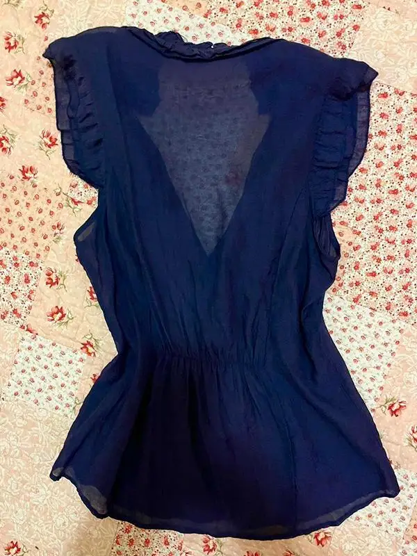 

Chanyue Weiyun Original Vintage Blue V-ne Women's irt ort Sve Versatile Slimming Top for Summer Commute Korean Sle