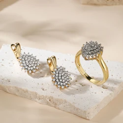 Inlaid Shiny Zircon Taper Design Bottom Hollow Copper Plated 18K Gold Earrings Ring suit Women Fashion High-end Gift Jewelry