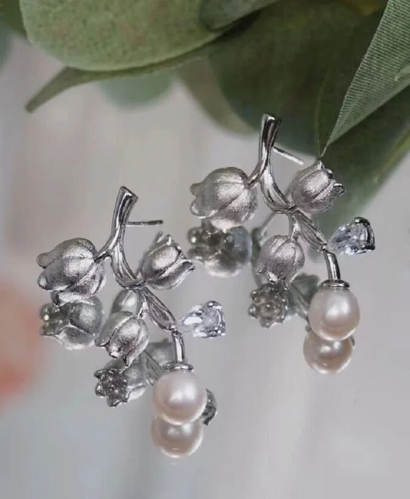 

elegant 7-8mm south sea round white pearl dangle earring 925s