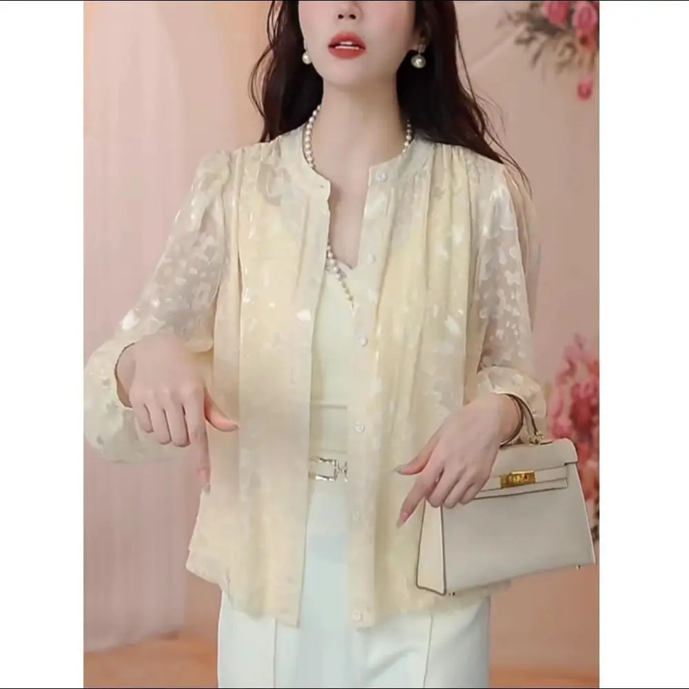 

Long Sleeve Shirts Womens Satin Striped Slim Fit Feminine Romantic Soft Gentle Vacation Spring Holiday Office Daily Casual Look