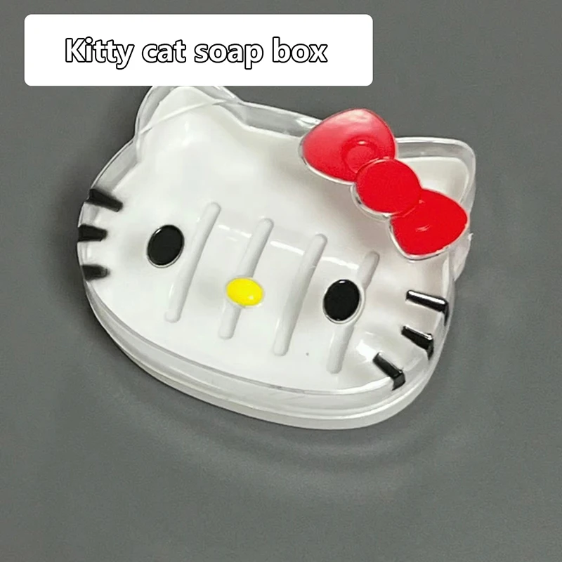 Sanrio Hello Kitty Case Cute Cartoon Soap Box Anime Kawaii Kt Cat Head Creative Drainage Home Bathroom Travel Storage Box Cover