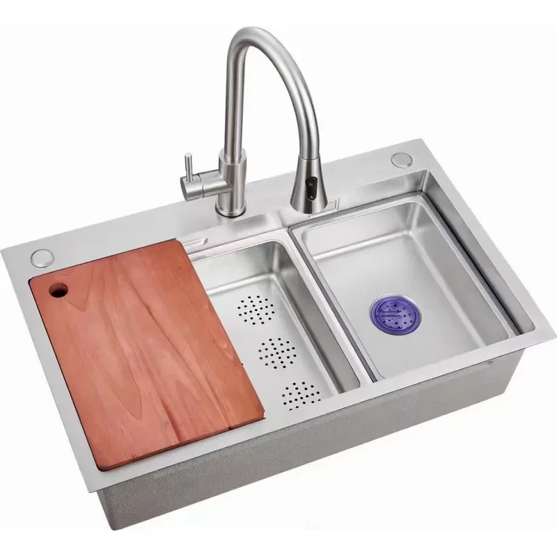 Stainless Steel Kitchen Sink 3 Slots Large Single Bowl Handmade Undermount Thickened Dish Basin Vegetable Washing Basin