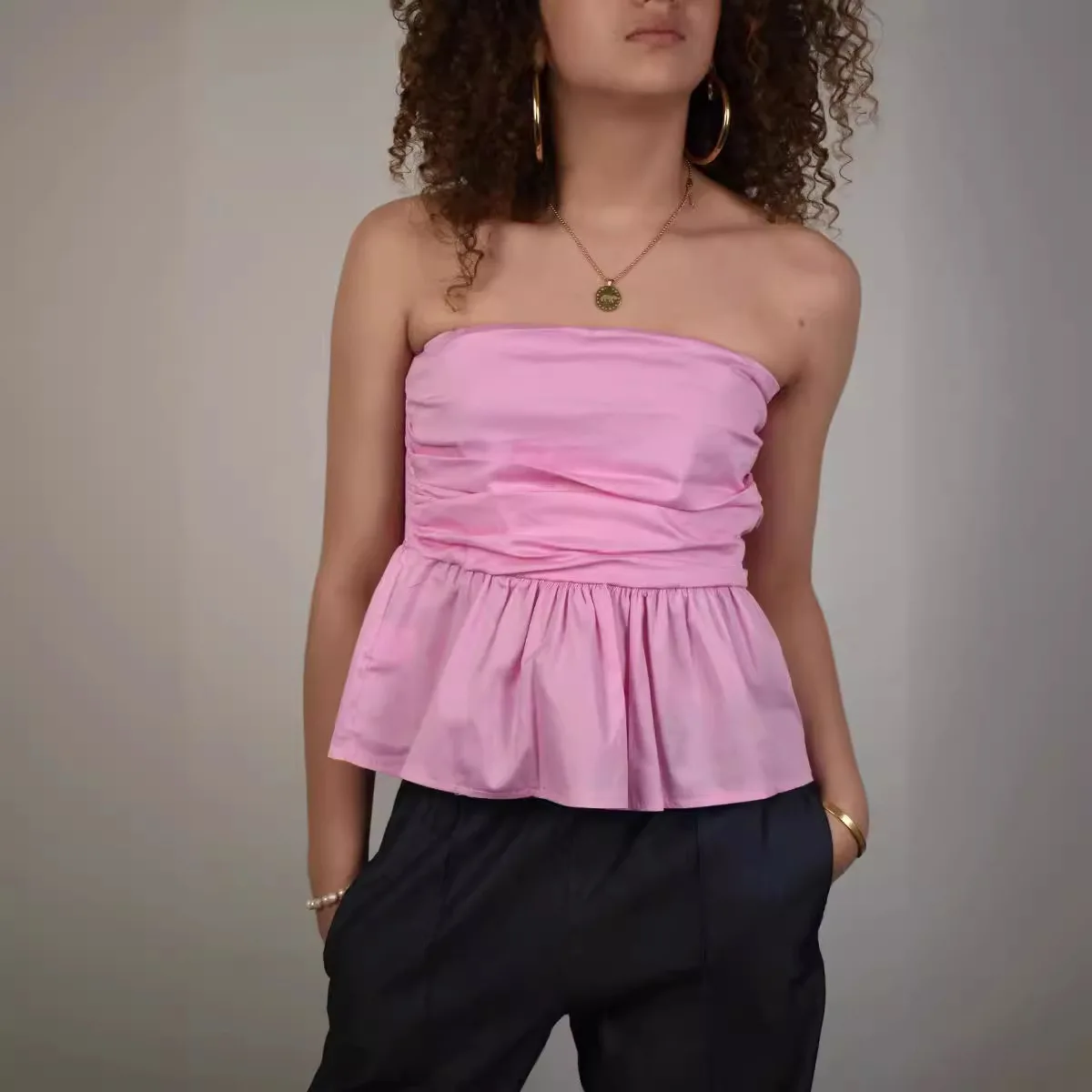 2024 Fashion Pleated Patchwork Vest Top Women Summer Casual Solid Color Strapless Backless Slim Streetwear Y2k Vest Top