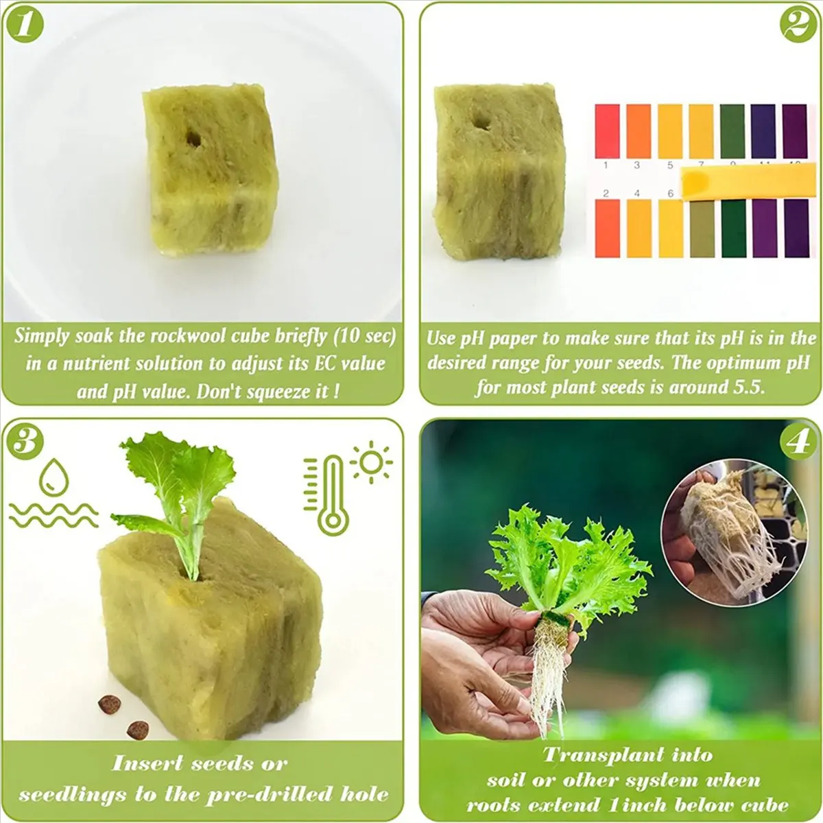 2025+ 50Pcs Stonewool Hydroponic Grow Media Cubes Plant Cubes Soilless Substrate Seeded Rock Wool Plug Seedling Block