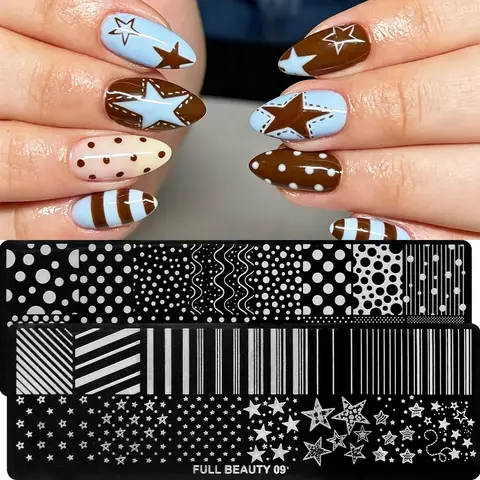 Star & Stripe Polka Dot Nail Stamping Plate Multi-Size Stars Polka Dot, Striped Geometric, Wave Line Pattern Nail Stamp Template