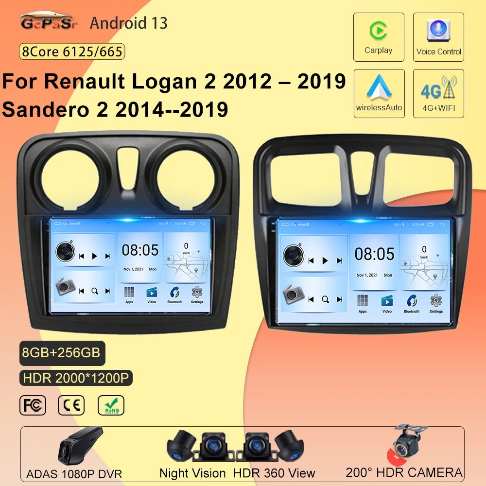 

Android 13 For Renault Logan 2 2012 – 2019 Sandero 2 2014--2019 Auto Radio Car Stereo Radio Multimedia BT No 2din DVD 5G Wifi