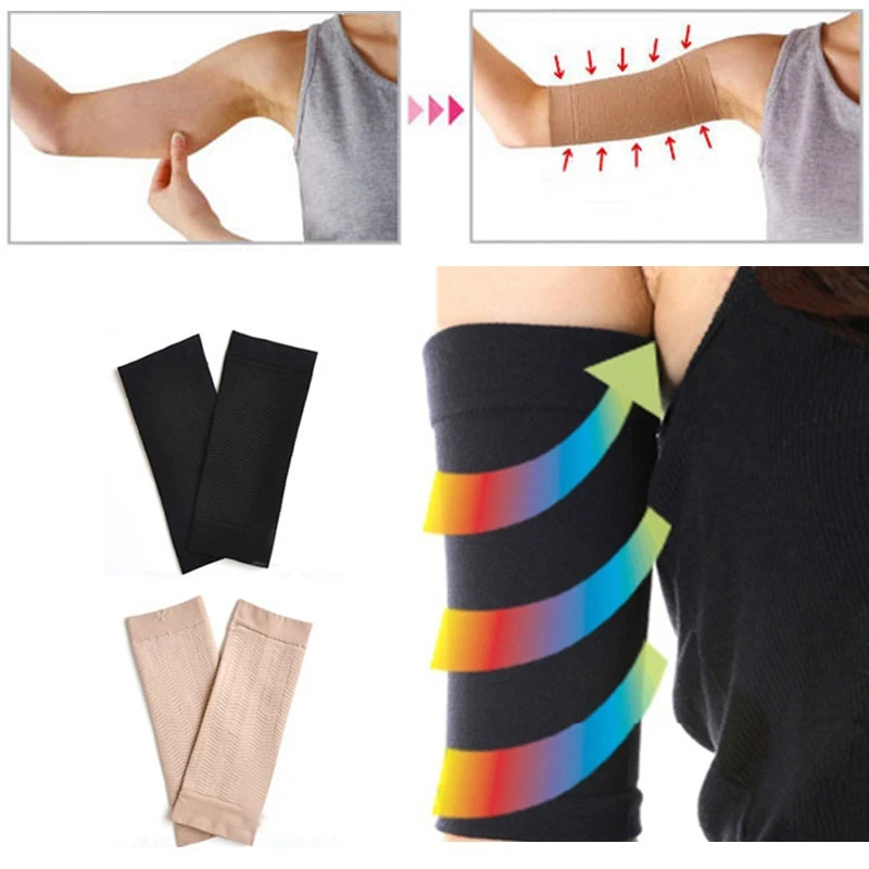 2Pcs Women Elastic Compression Arm Sleeves Weight Loss Shaper Slimming Calories Arm Belt Support Elbow Sock Massager Arm Wraps