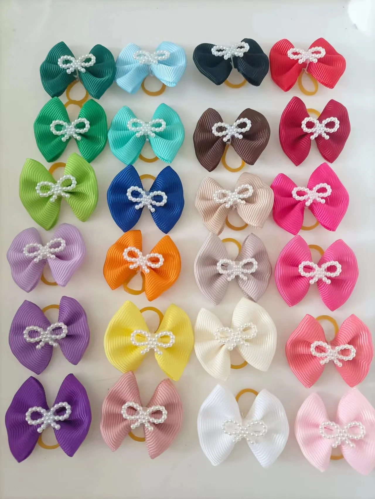 5PCS Large Dog Bows Pure Style Pet Dog Hair Bowknot Small Dog Hair Accessories Rubber Bands Dog Grooming Accessories