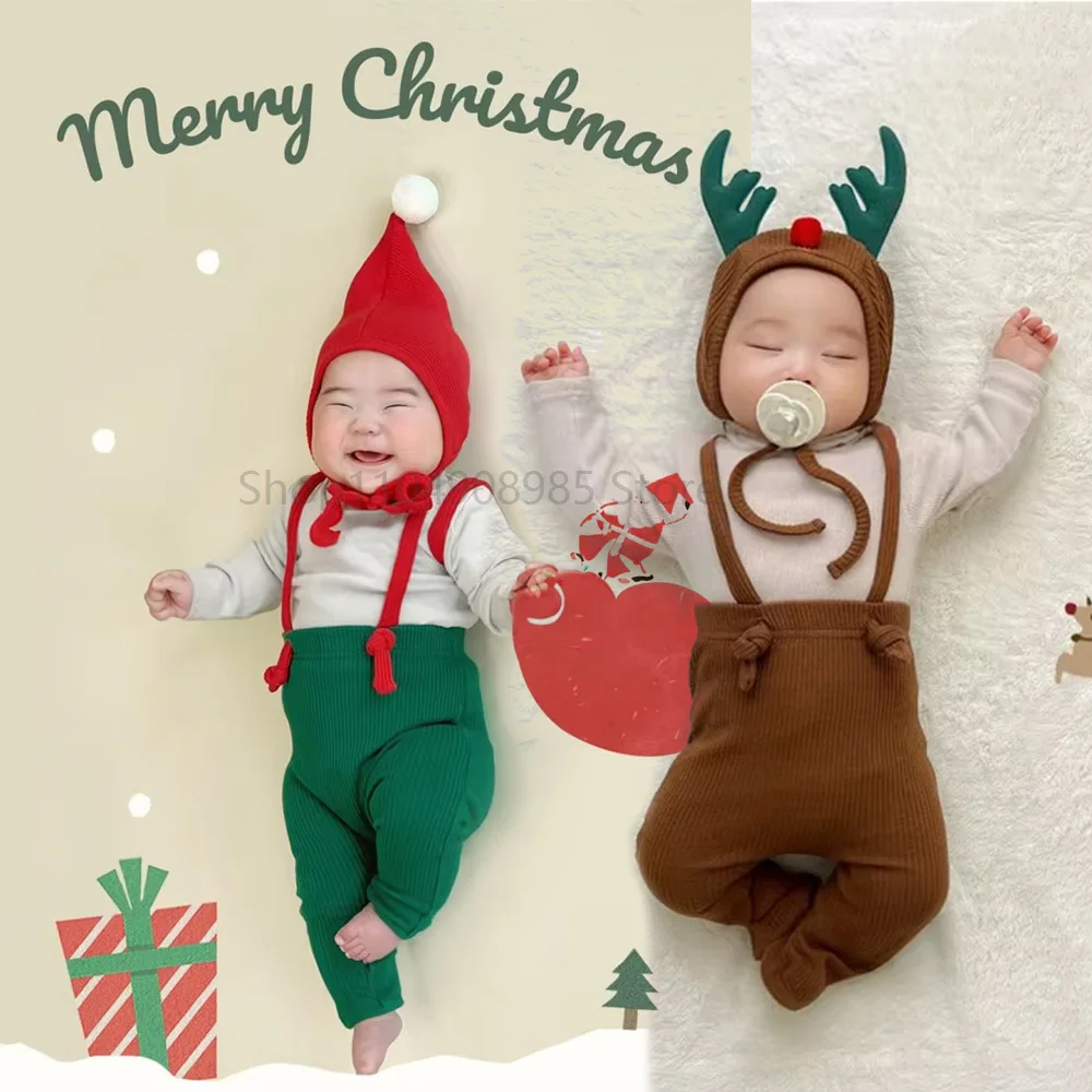 

AP 2025 Baby Christmas Cosplay Rompers Red Brown Newborn Baby Bodysuit Outfit Infant Baby Santa Claus Costume