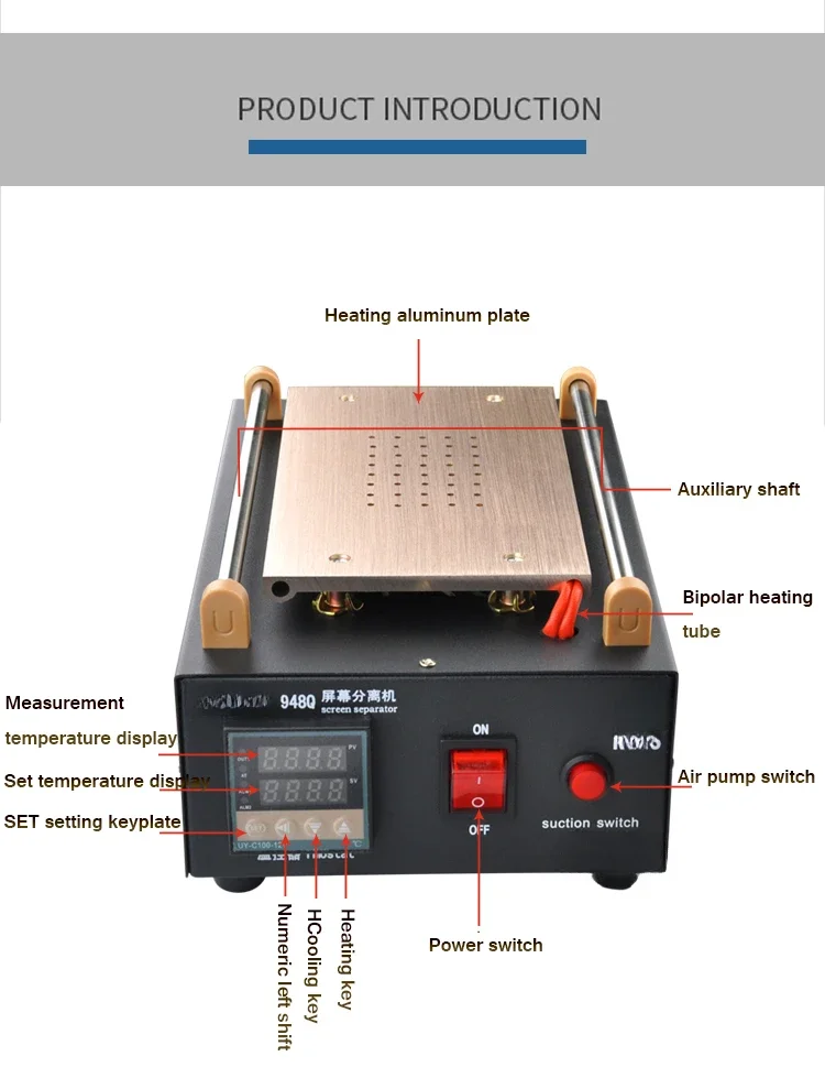 Screen 100M Vacuum with Machine Cutting Built-in + UYUE Body Wire Mat Separator Max Inches Glass Metal 7 948Q Pump Silicone LCD