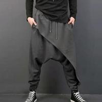 Men Harem Pants Oversize Drop-crotch Elastic Waist Hip-hop Skateboard Fitness Pants Vintage Harem Pants Baggy Loose Trousers