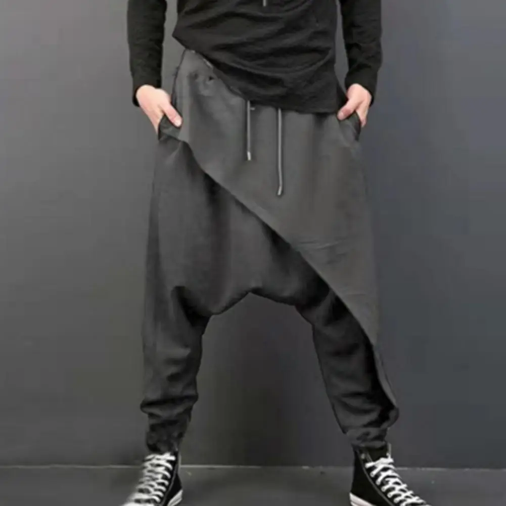 Spodnie haremki męskie Oversize Drop-crotch elastyczny pas Hip-hop deskorolka spodnie do fitnessu Vintage Harem spodnie luźne luźne spodnie