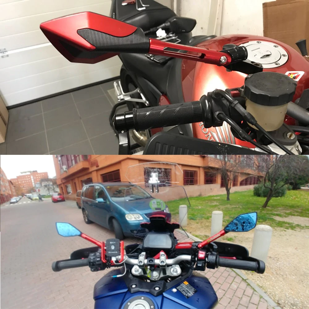 Motorcycle 10mm 8mm Universal CNC Aluminum Handlebar Rear View Mirrors Blue Anti-glare Mirror For Honda Scooter KTM duke 125/200