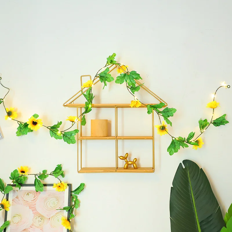 Green Leaf Flower With LED Lights String Artifical Plant Fairy Lights Garland Decorations for Home Bedroom