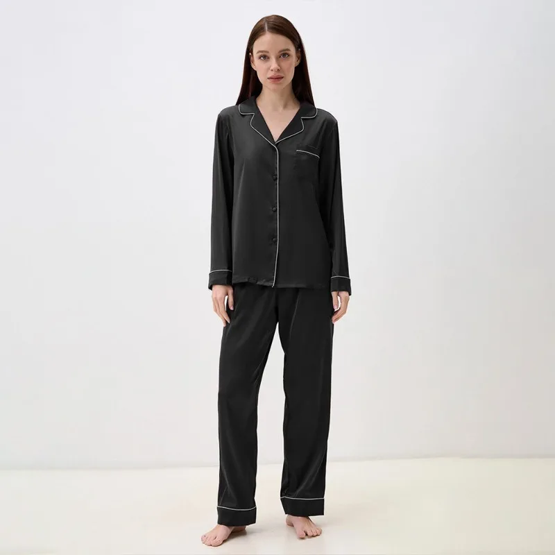 2025 Autumn Winter Women's Lapel Long Sleeve Long Pants 2 PCS Pajama Set with Cardigan Stylish Loungewear for Europe  America